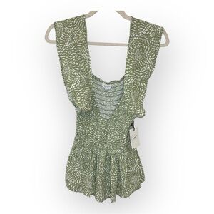 Japna Green Leaf Print Smocked Peplum Tank NWT – Boho Ruffle Sleeveless Top S